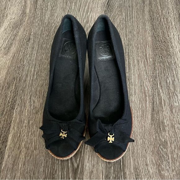 Tory Burch Jackie Peep-Toe Espadrille Wedge Shoes in Black Size 6,5 - Picture 2 of 10